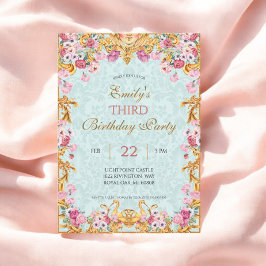 Blue Pastel Guld Tredje Baroque Rococo Birthday Inbjudningar