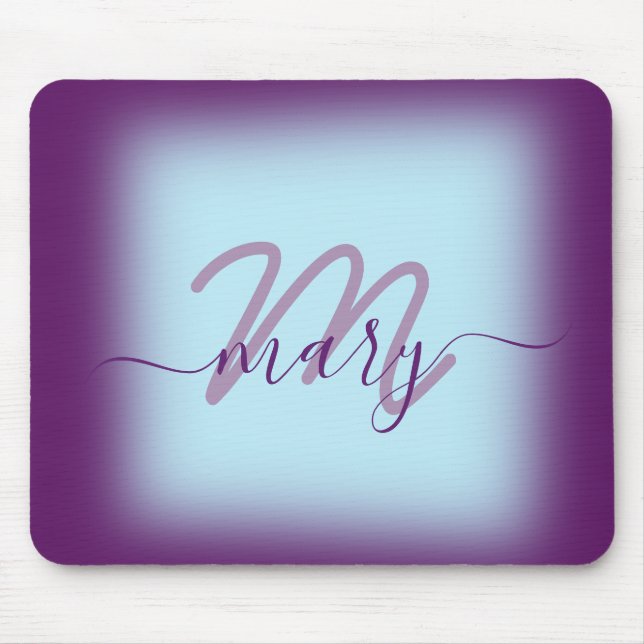 Blue Pastel Lila Minimal Namn Monogram Musmatta (Framsidan)