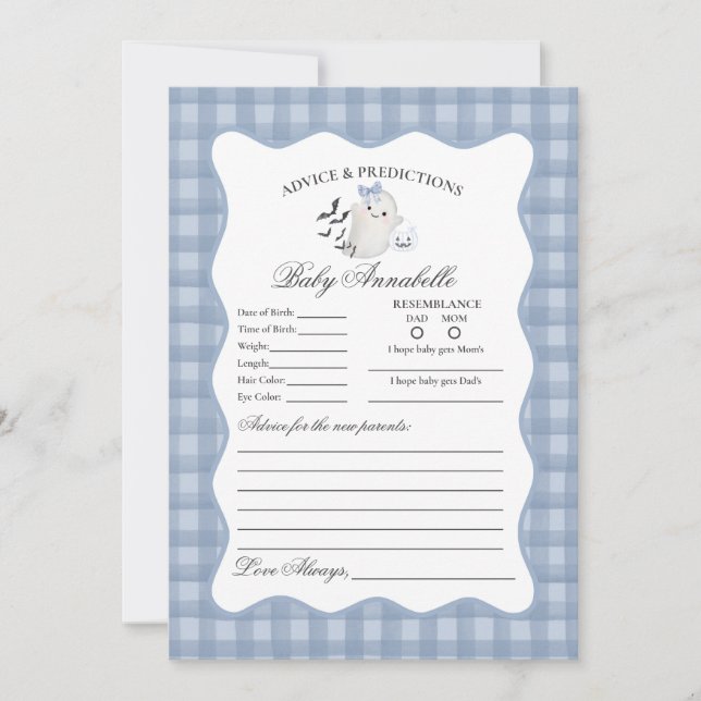 Blue Pastel Little Boo Ghost Advice for Baby Card Inbjudningar (Framsida)