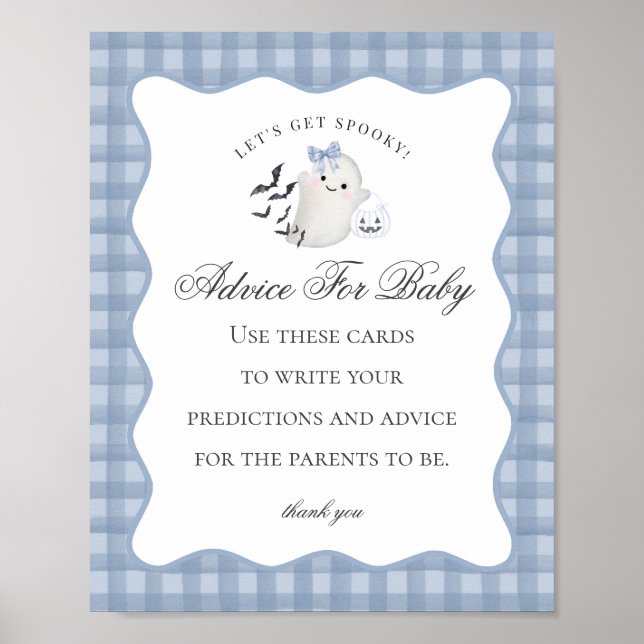Blue Pastel Little Boo Ghost Advice for Baby Sign Poster (Framsidan)