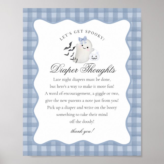 Blue Pastel Little Boo Ghost Diaper Thoughts Sign Poster (Framsidan)