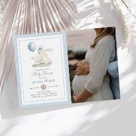 Blue Pastel Nautical Segelbåt Baby Shower Photo Inbjudningar