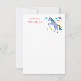 Blue Pastel Rainbow Unicorn Kids Personal Note Tack Kort
