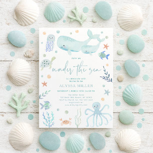 Blue Pastel under Sea Boy Baby Shower Inbjudningar