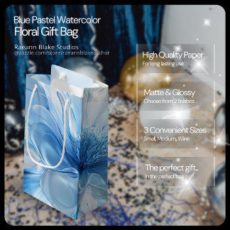 Blue Pastel Watercolor Floral Gift Bag
