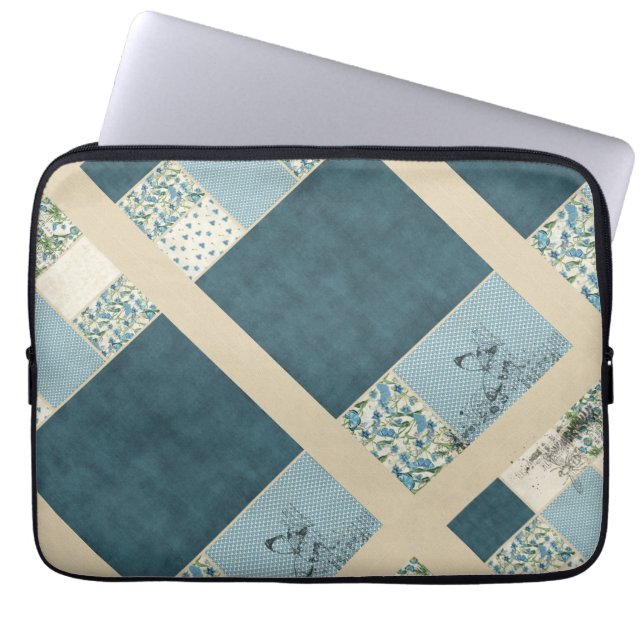 Blue Patchwork Laptop Electronics Sleeve  (Framsidan)