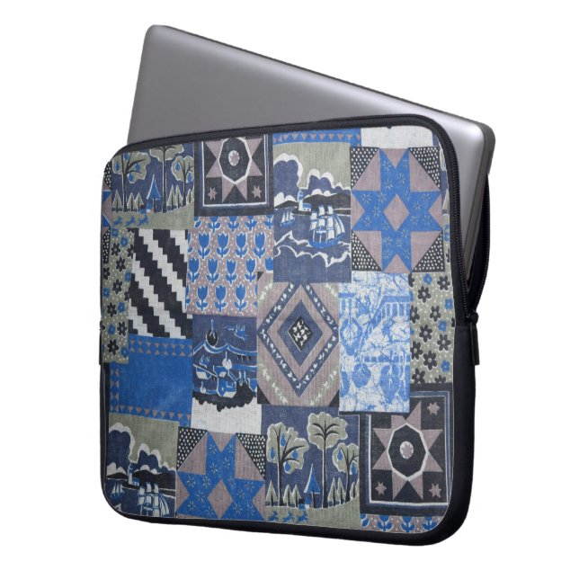 Blue Patchwork Laptop sleeve (Framsidan Vänster)