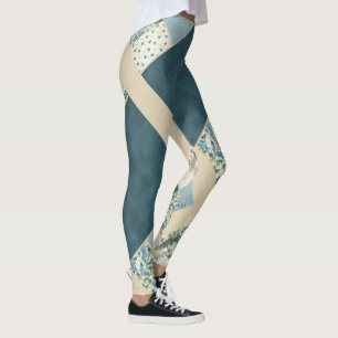 Blue Patchwork Leggings Yoga Byxor