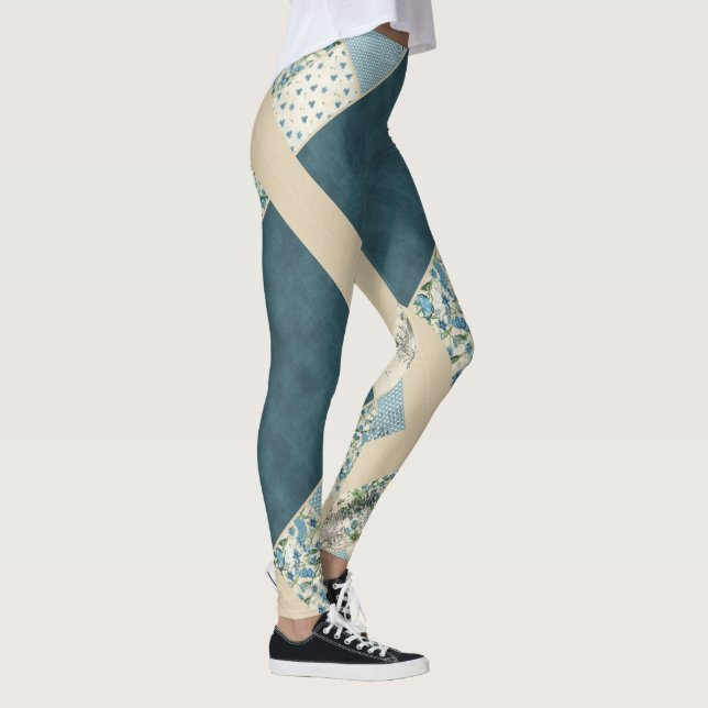 Blue Patchwork Leggings Yoga Byxor (Höger)