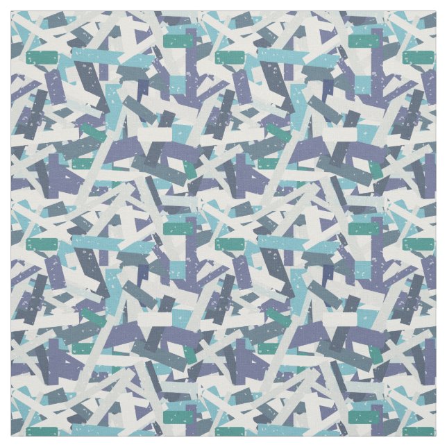 Blue Patchwork Rand Mönster Tyg (Provkarta)