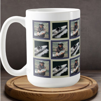 Blue Patchwork Two Photo Squares Pattern Kaffemugg