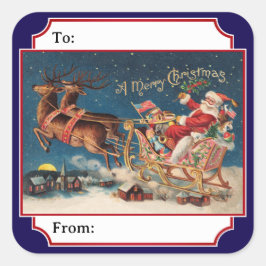 Blue Patriotic American Santa Christmas Gift Label Fyrkantigt Klistermärke