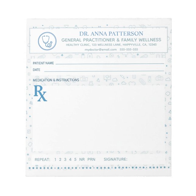 Blue pattern Doctor Prescription Anteckningsblock (Framsida)