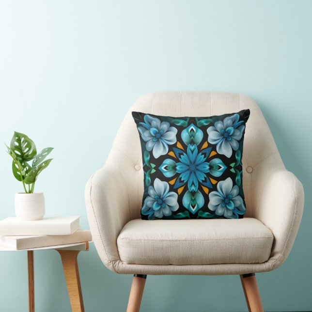 Blue Pattern Throw Pillow Kudde (Stol)