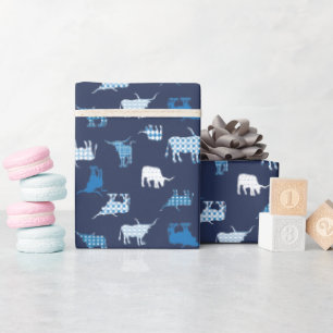 Blue Patterned Longhorns Mönster Presentpapper
