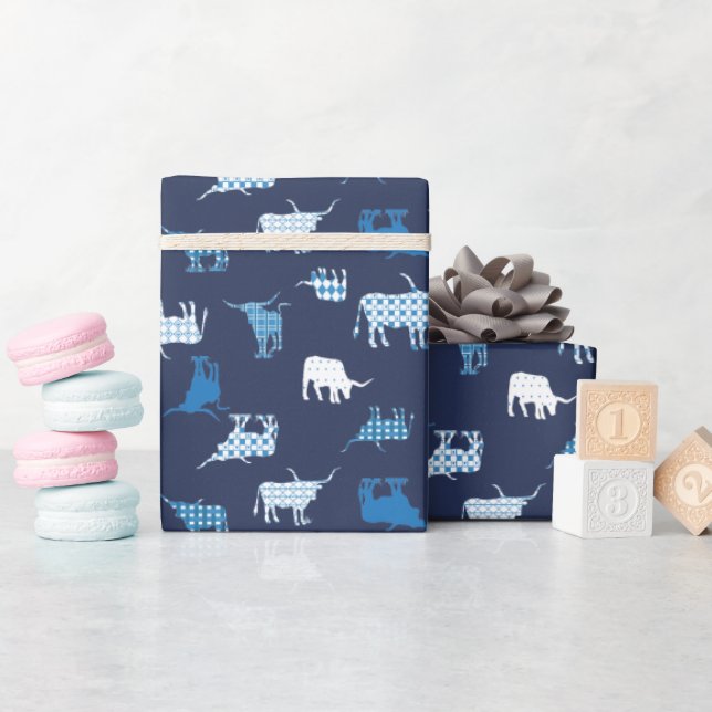 Blue Patterned Longhorns Mönster Presentpapper (Baby Shower)