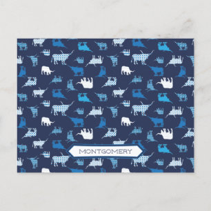 Blue Patterned Longhorns Mönster Vykort