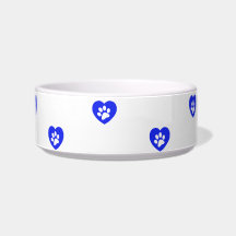 Blue Paw Print Heart Pet Bowl