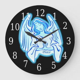 Blue Peace Angel Round Clock Stor Klocka
