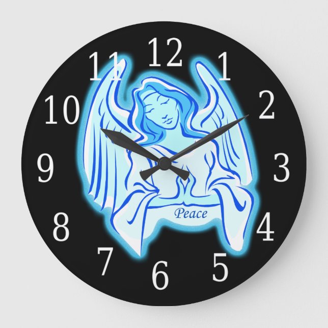 Blue Peace Angel Round Clock Stor Klocka (Framsida)