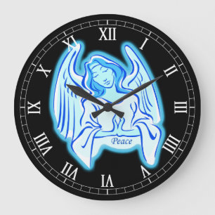 Blue Peace Angel Round Roman Numerals Clock Stor Klocka