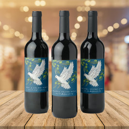 Blue Peace Dove och Olive Grenar Anpassningsbar Vinflaska Etikett