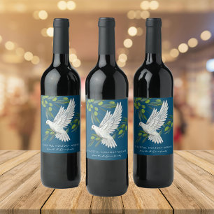 Blue Peace Dove och Olive Grenar Anpassningsbar Vinflaska Etikett