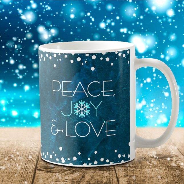 Blue Peace Joy Kärlek Snowflake Helgdag Modern djo Kaffemugg (Skapare uppladdad)