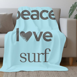 Blue Peace Love Surf Life Grafisk design för kus Fleecefilt