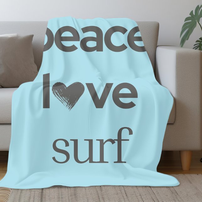 Blue Peace Love Surf Life | Grafisk design för kus Fleecefilt (Skapare uppladdad)