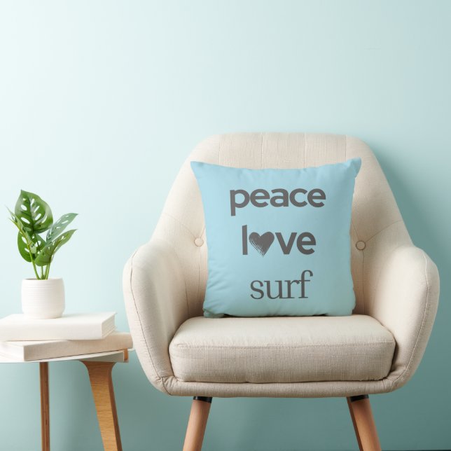 Blue Peace Love Surf - Reversible Coastal Beach Kudde (Stol)
