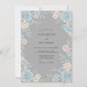 Blue Peach Ethereal Bloom Bröllop Inbjudningar