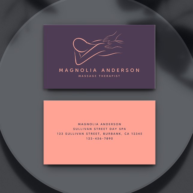 Blue Peach Modern Minimalist Massage Therapist Visitkort (Skapare uppladdad)