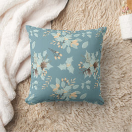 Blue Peach Winter Blommigt Bouquet Mönster Kudde