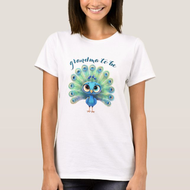 Blue Peacock Baby Shower Grandma T-Shirts (Framsida)