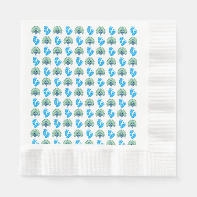 Blue Peacock Baby Shower Pappersservett (Framsidan)