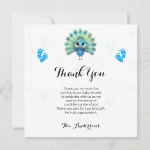 Blue Peacock Baby Shower - tackkort
