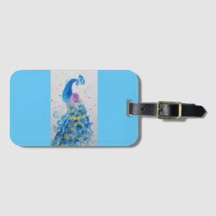 Blue Peacock Bird Watercolor Luggage Tag Bagagebricka