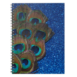 Blue Peacock Bouquet Glittery Lilife Anteckningsbok Med Spiral
