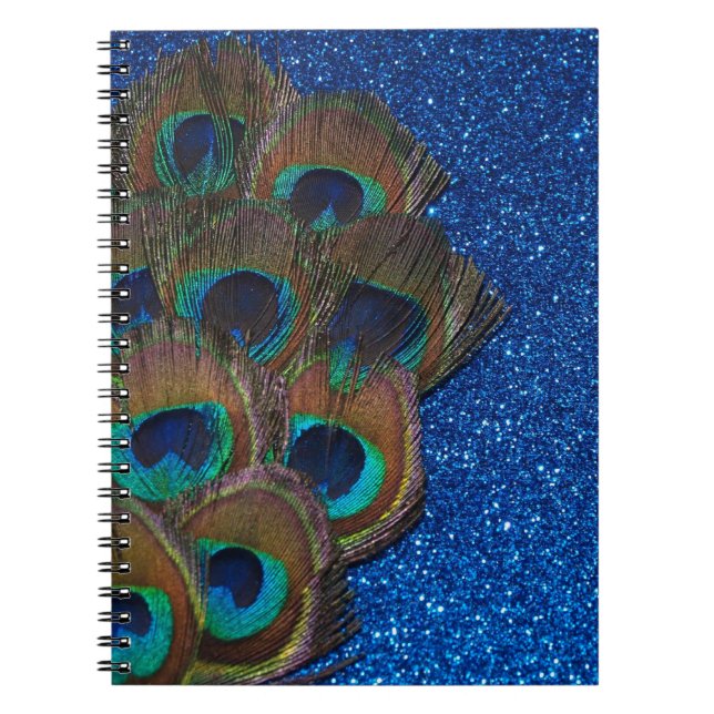 Blue Peacock Bouquet Glittery Lilife Anteckningsbok Med Spiral (Framsidan)