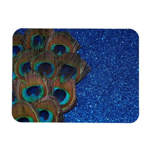 Blue Peacock Bouquet Glittery Lilife Magnet (Horisontell)
