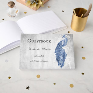 Blue Peacock Bröllop Guest Bok