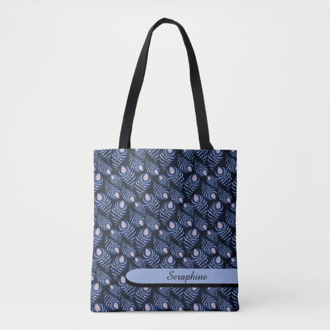 Blue Peacock Feather Tote Bag Tygkasse (Framsida)