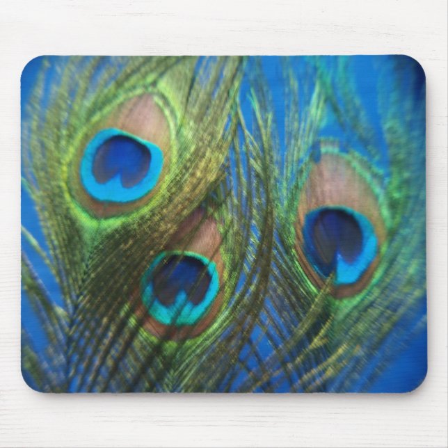 Blue Peacock Feathers Mousepad Musmatta (Framsidan)