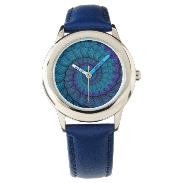 Blue Peacock Fractal Mönster Armbandsur (Framsida)