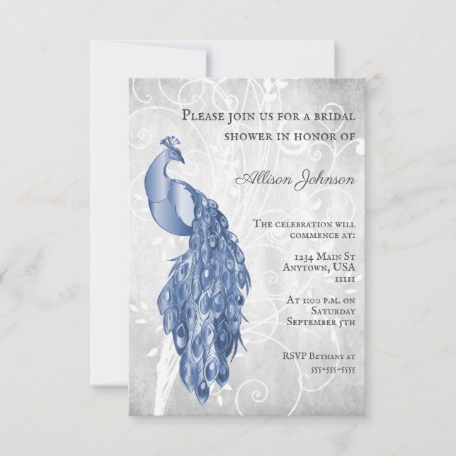 Blue Peacock Inbjudningskort för möhippan (Framsida)