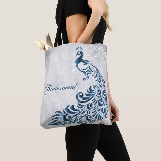 Blue Peacock Löv Vine Bridesmaid Tote Tygkasse (Närbild)