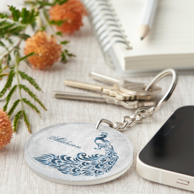 Blue Peacock Personlig Acrylic Keychain (Högra Framsidan)