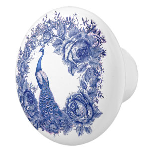 Blue Peacock Ro Blommigt Gräns Knopp
