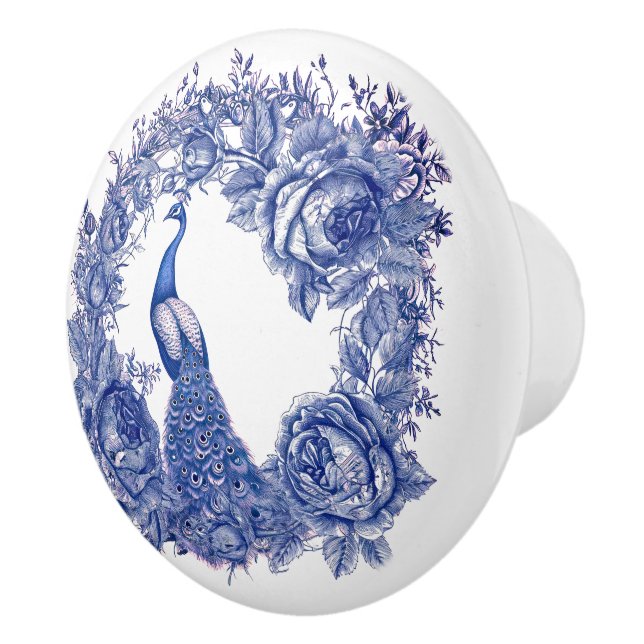 Blue Peacock Ro Blommigt Gräns Knopp (Höger)